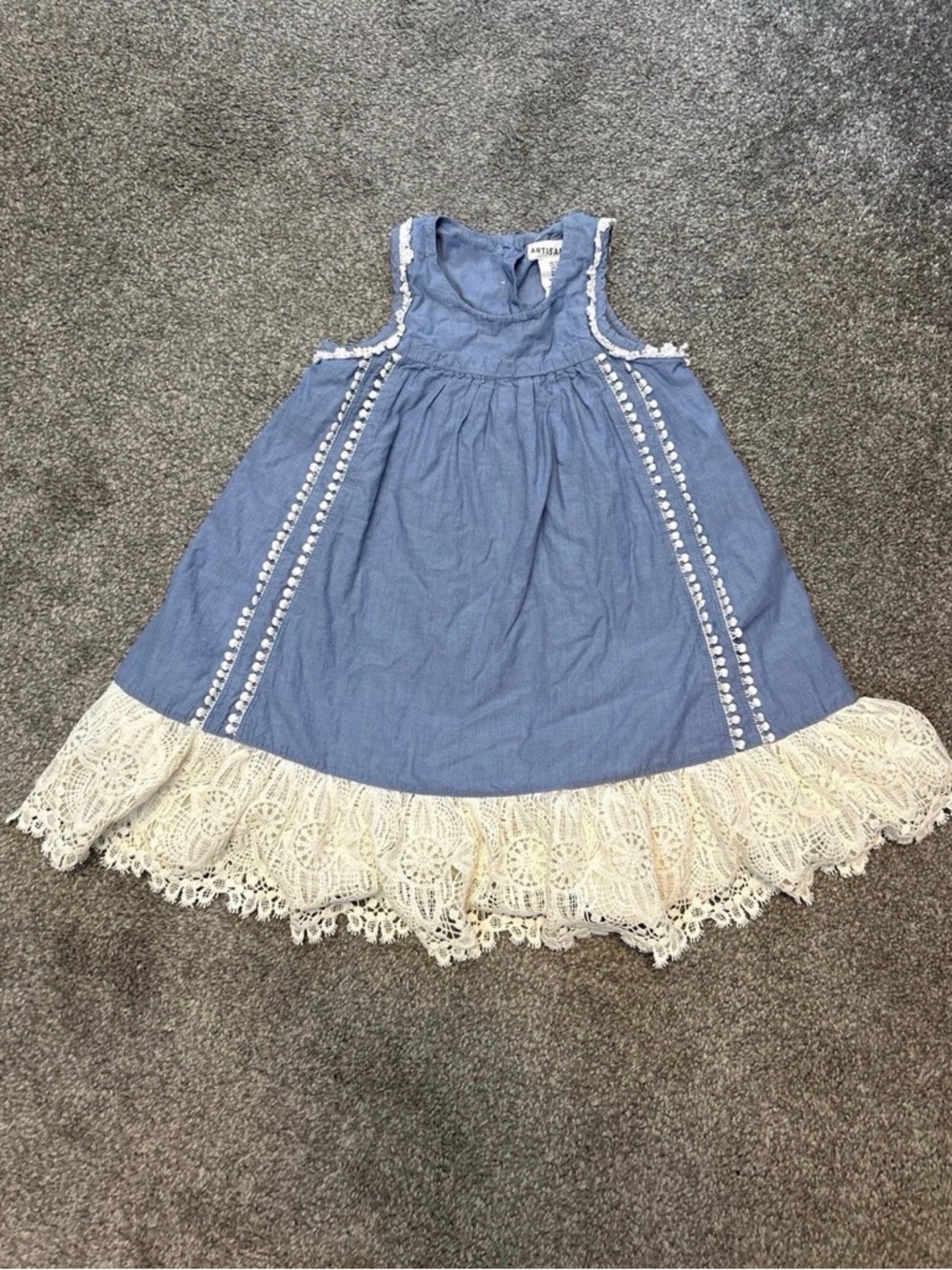 Artisan Ny Blue Chambray Dress with Cream Lace Hem